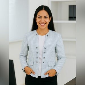 Carlucci Tweed Powder Blue Faux Pearls/ Jewel Sport Coat/ Blazer